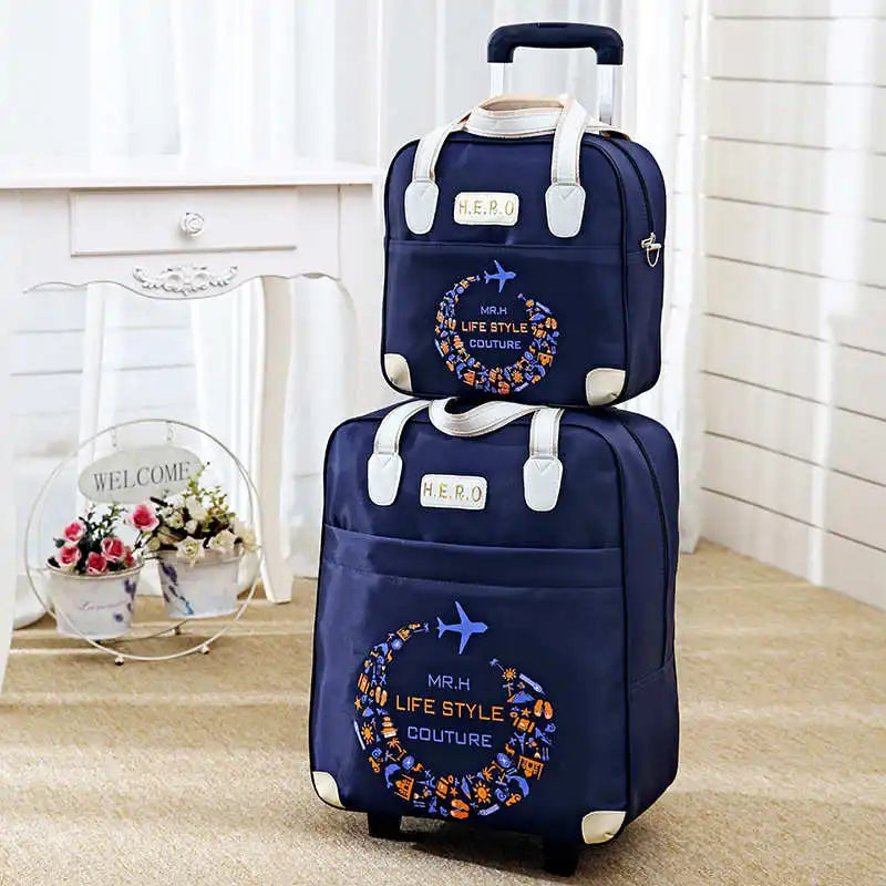 2PCS/SET Wheeled Bag Travel Women Travel Handbag Wheels Trolley Bags Large Capacity Boarding Bag Travel Luggage Suitcase Bag