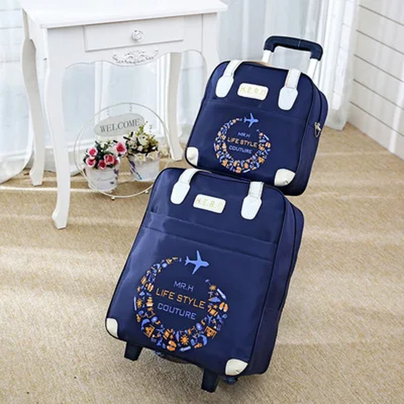 2PCS/SET Wheeled Bag Travel Women Travel Handbag Wheels Trolley Bags Large Capacity Boarding Bag Travel Luggage Suitcase Bag