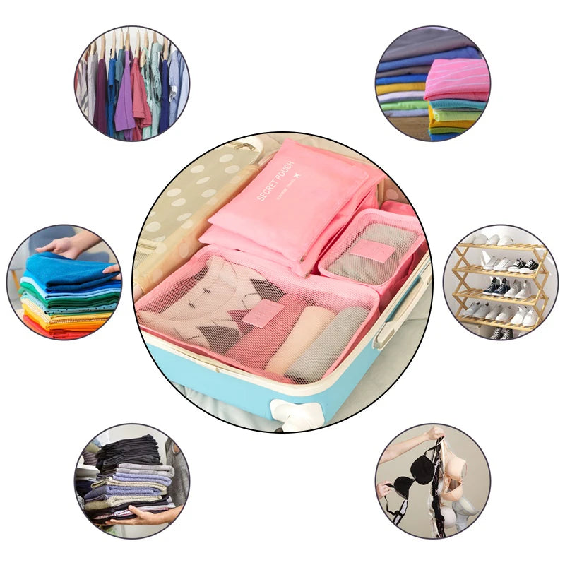 6Pcs Travel Organizer Storage Bags Portable Travel Suitcases Organizer Travel Bag for Women Luggage Organizer Clothes Shoes Bag