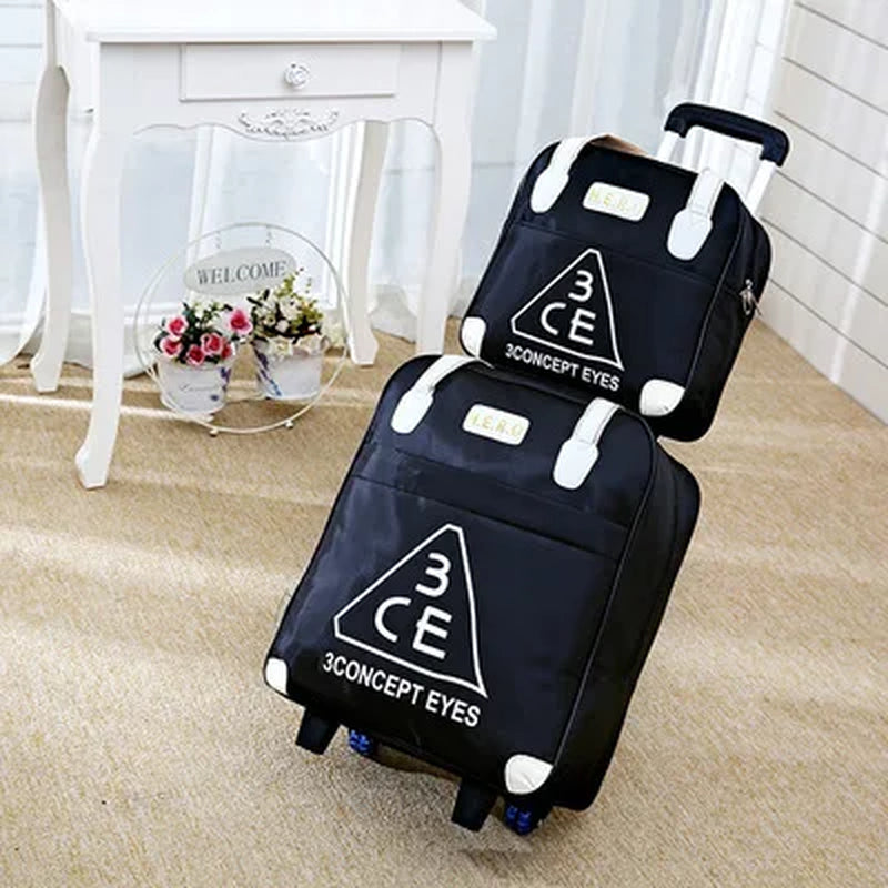 2PCS/SET Wheeled Bag Travel Women Travel Handbag Wheels Trolley Bags Large Capacity Boarding Bag Travel Luggage Suitcase Bag